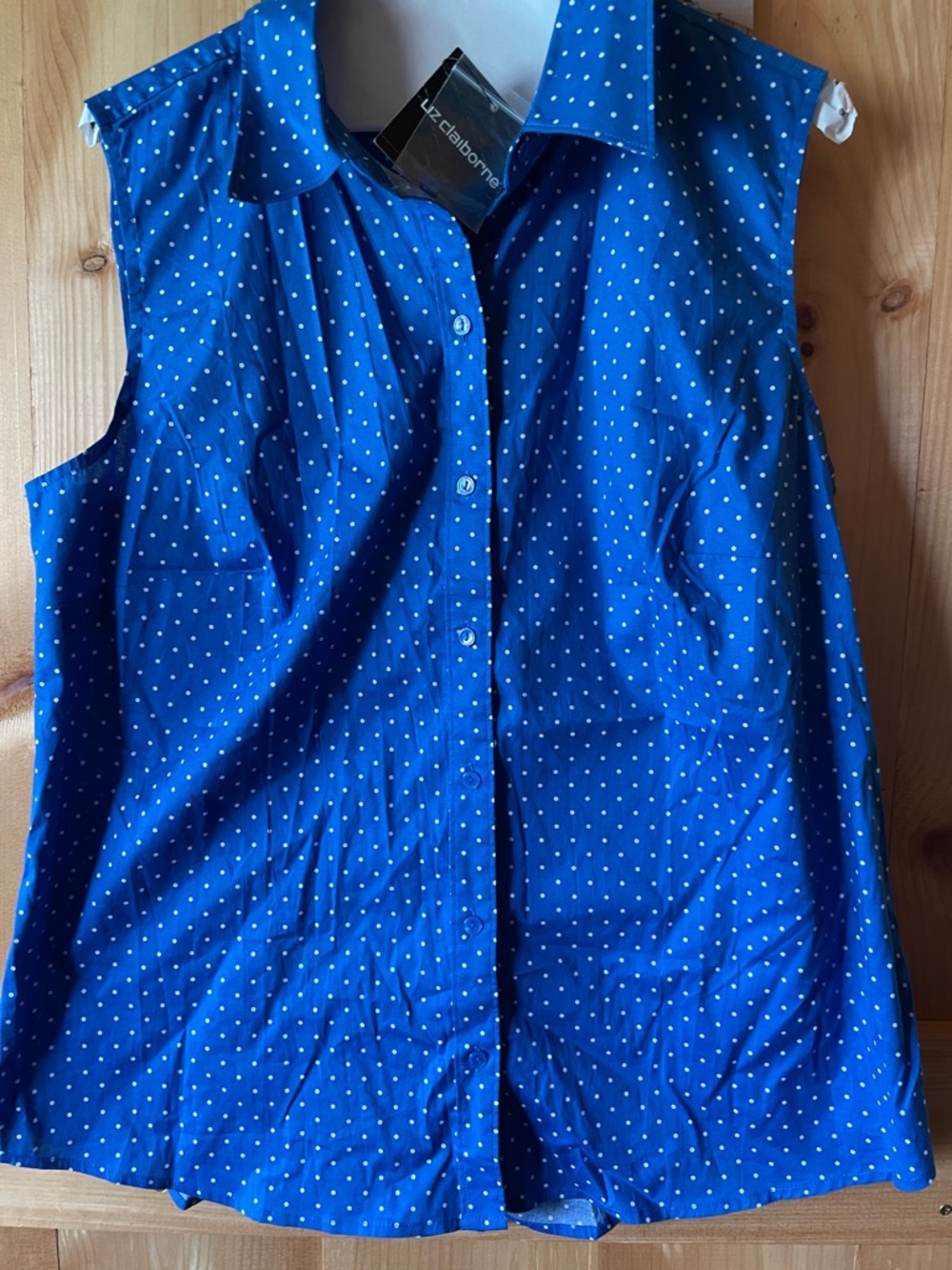 Liz Claiborne Blue Sleeveless Polka Dot Button-Down Shirt